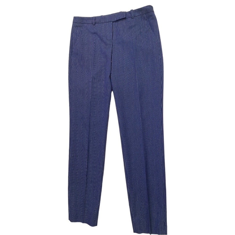 Hugo Boss Cropped Pinstripe Navy Trousers Slim Cut Size 2